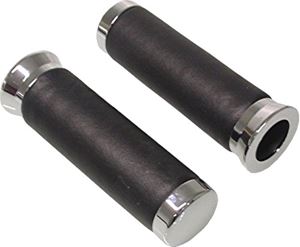 Picture of Grips Leather Black Chrome Ends to fit 1" bars Vespa/Lambre (Pair)